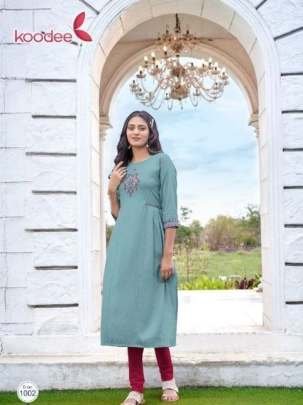 Janvi Vol 1 By Koodee Superb Work And Finishing Rayon Kurtia Cataloge