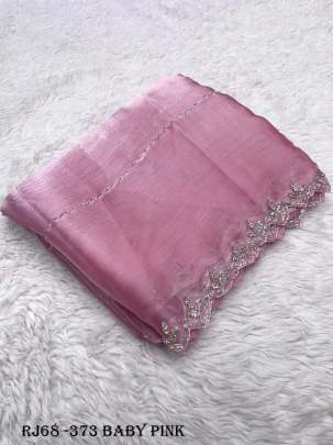 Jimmy Choo Designer Baby Pink Saree with Hand Work Lace