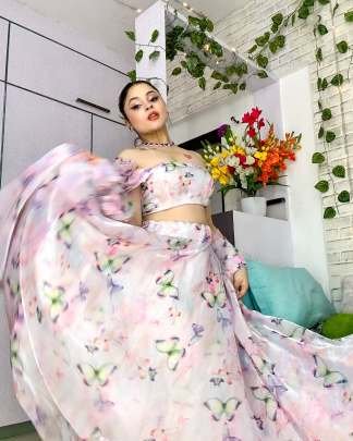 Jimmy Choo Organza Silk  Digital Printed Lehenga Choli Dupatta