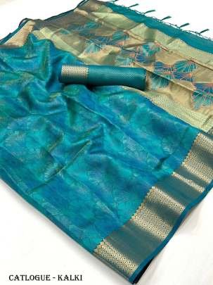 Kalki Wedding Two Tone Organza Weaving Saree