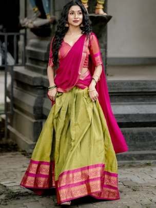 Kanchipuram  Fabric Zari Weaving Work Half Lehenga Saree