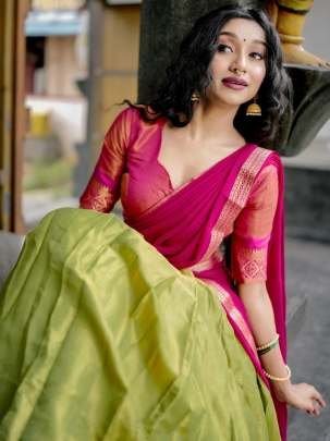 Kanchipuram  Fabric Zari Weaving Work Half Lehenga Saree