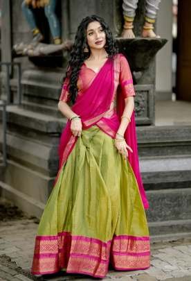 Kanchipuram  Fabric Zari Weaving Work Half Lehenga Saree