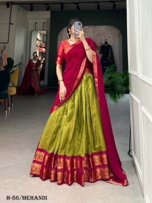 Kanchipuram Silk Mehandi Lehenga Choli With Dupatta