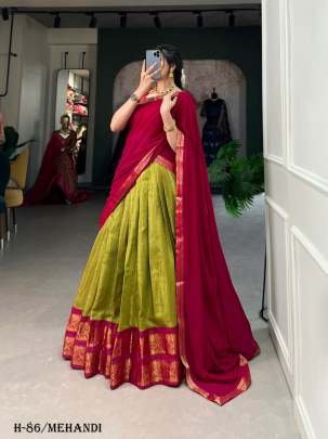 Kanchipuram Silk Mehandi Lehenga Choli With Dupatta