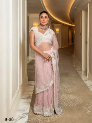 Kareena Kapoor Bollywood Light Pink Net Saree With Embroidery Work 