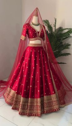 Karwa Chuath Special Red Georgette Sequence Lehenga Choli