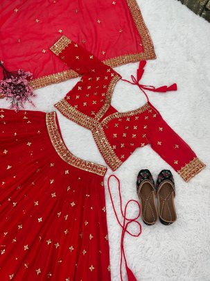 Karwa Chuath Special Red Georgette Sequence Lehenga Choli