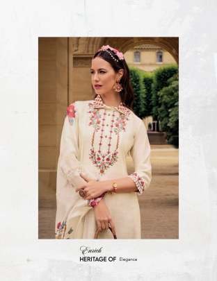 Khawaish Handwork Off White Viscose Silk Kurtis With Afghani Style Bottom