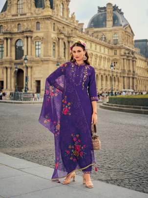 Khawaish Purple Handwork Viscose Silk Kurtis With Afghani Style Bottom