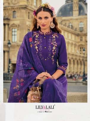 Khawaish Purple Handwork Viscose Silk Kurtis With Afghani Style Bottom