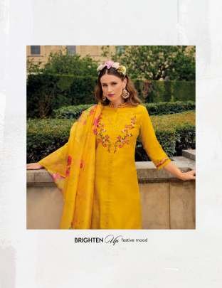 Khawaish Yellow Handwork Viscose Silk Kurtis With Afghani Style Bottom