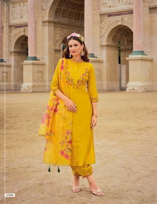 Khawaish Yellow Handwork Viscose Silk Kurtis With Afghani Style Bottom