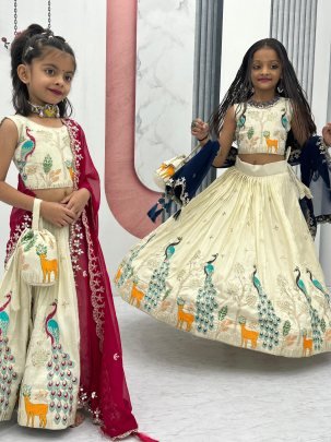 Beautiful Sequence Work  Tissue Silk  Kids Lehenga