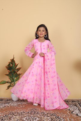 Kids Gown Set With Soft Printed Work