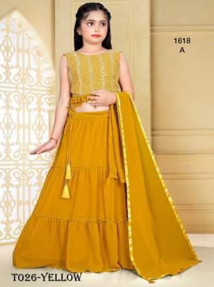 Ready Made Georgette  Embroidery Work Yellow Lehenga Choli