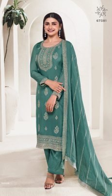 Kuleesh Present Chakori Embroidery Organza Dress Material