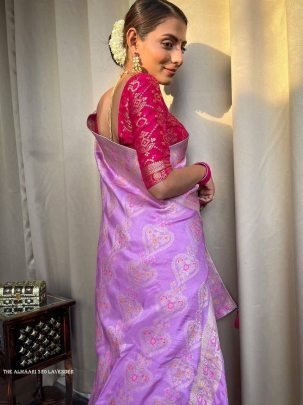 Ladies Lavender Wedding Banarasi Soft Silk Saree