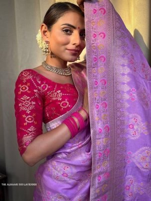 Ladies Lavender Wedding Banarasi Soft Silk Saree