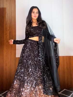 Ladies Party Wear Black Sequince Heavy Work Lehenga Choli