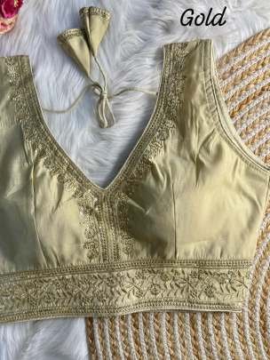 Ladies Party Wear Gold Embroidery Work Ready Made Blouse 