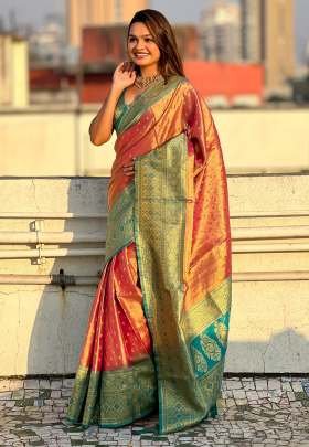 Ladies Wedding Wear Fanta Woven Pallu Pure Soft Tissue Saree