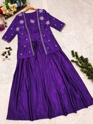 Latest Chinnon Silk Purple Indo Western Dresses