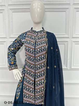 Latest Designer Blue Embroidered Lehenga Koti And Dupatta
