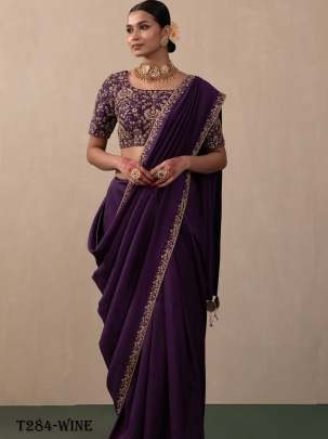 Latest Design Wine Vichitra Silk Saree With Embroidery Saree