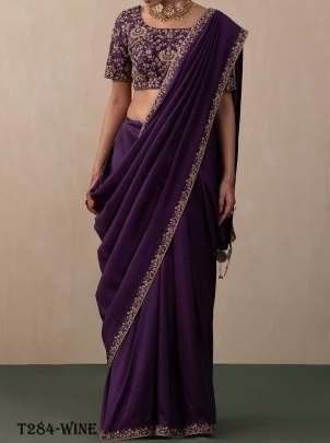 Latest Design Wine Vichitra Silk Saree With Embroidery Saree