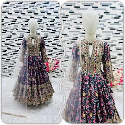 Latest Designer Embroidered Silk Black Gown