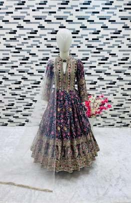 Latest Designer Embroidered Silk Black Gown