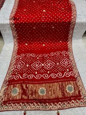 Latest Designer Red Lagadi Patta Gajji Silk Saree