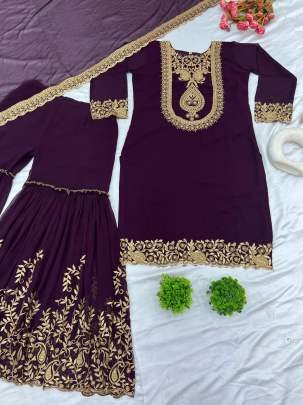 Latest Designer Wine Heavy Embroidery Work Georgette Suits For Ladies