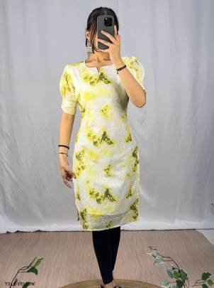 Latest Fancy Yellow Hakoba Shibori Kurti