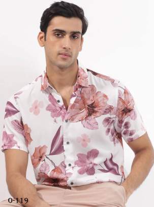 Latest Flower Design White Short Sleeves Shirt