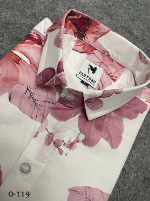 Latest Flower Design White Short Sleeves Shirt