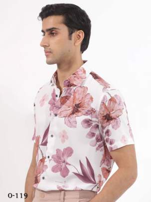 Latest Flower Design White Short Sleeves Shirt