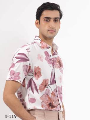 Latest Flower Design White Short Sleeves Shirt