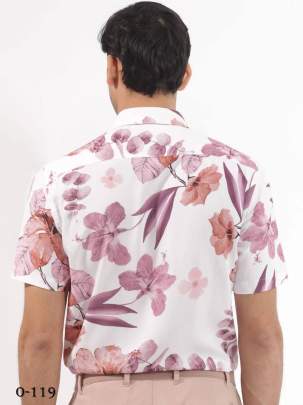 Latest Flower Design White Short Sleeves Shirt