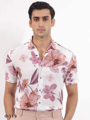 Latest Flower Design White Short Sleeves Shirt