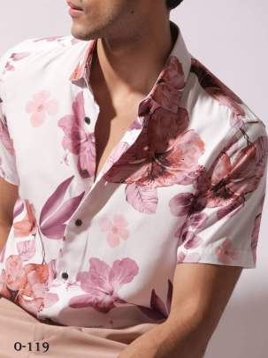 Latest Flower Design White Short Sleeves Shirt