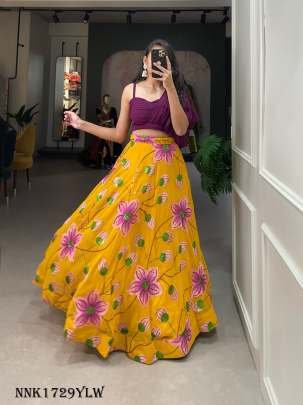 Latest Georgette Sequins Crop Top Lehenga Choli