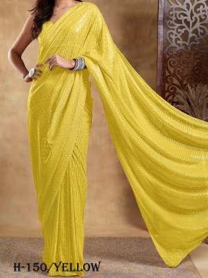 Latest Georgette Yellow Saree With Sequins Work Blouse