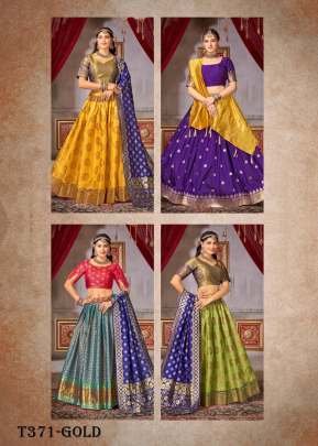 Latest Gold Jaquard Silk Lehenga Choli