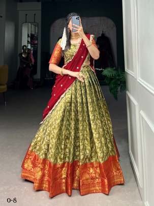 Designer Jacquard Silk Green South Indian Lehenga Choli