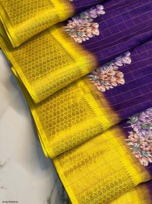 Latest Launch Silk Uniform Purple Saree with Jequrd Boder