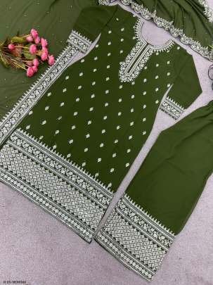 Latest Mehendi Kurti Pant Set With Embroidery Sequence Work