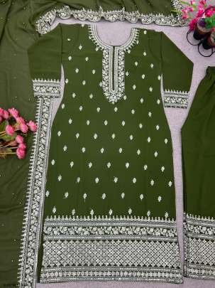 Latest Mehendi Kurti Pant Set With Embroidery Sequence Work