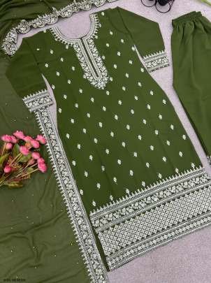 Latest Mehendi Kurti Pant Set With Embroidery Sequence Work